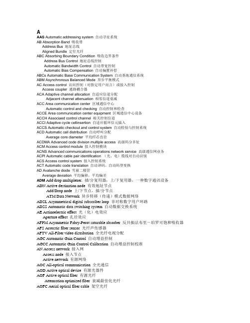 光通讯行业缩略词