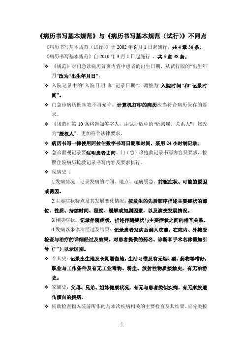 病历书写基本规范新旧版不同点