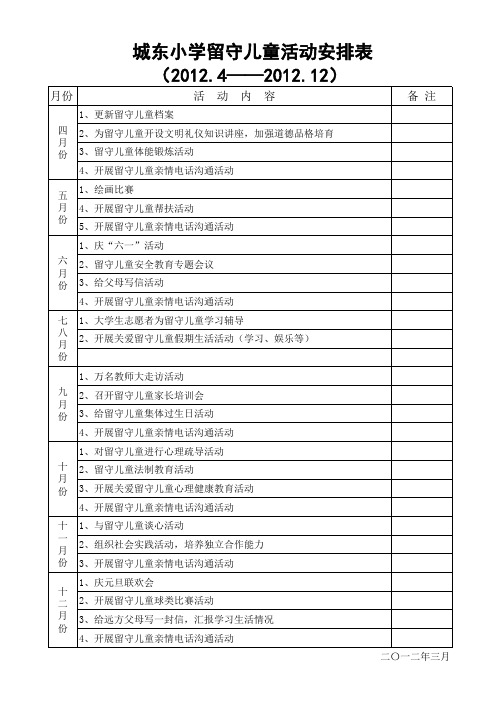 府城镇城东小学关爱留守儿童活动安排表