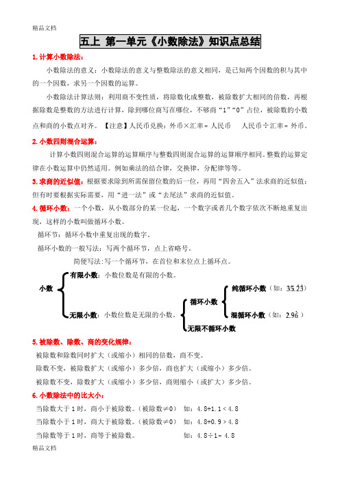 最新新北师大版五年级上册数学第一单元《小数除法》知识点总结(全)