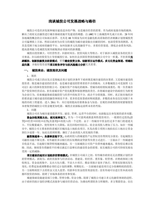 浅析城投公司发展战略与路径