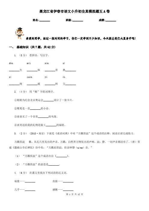黑龙江省伊春市语文小升初全真模拟题五A卷