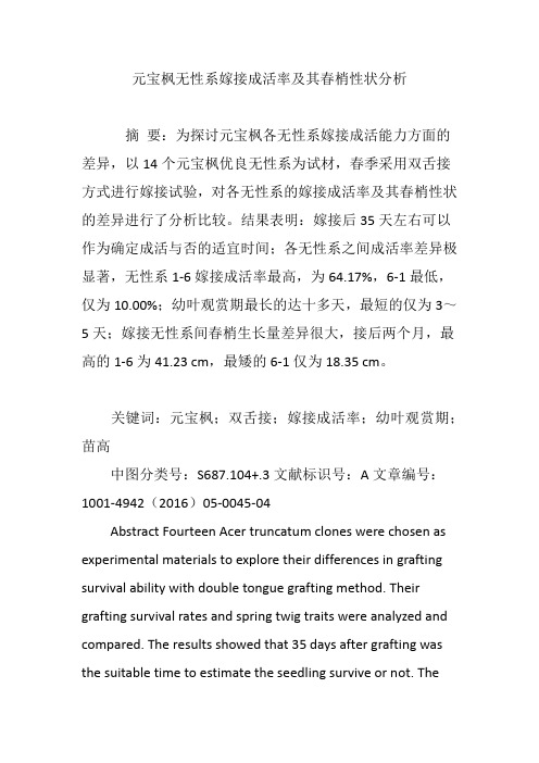 元宝枫无性系嫁接成活率及其春梢性状分析
