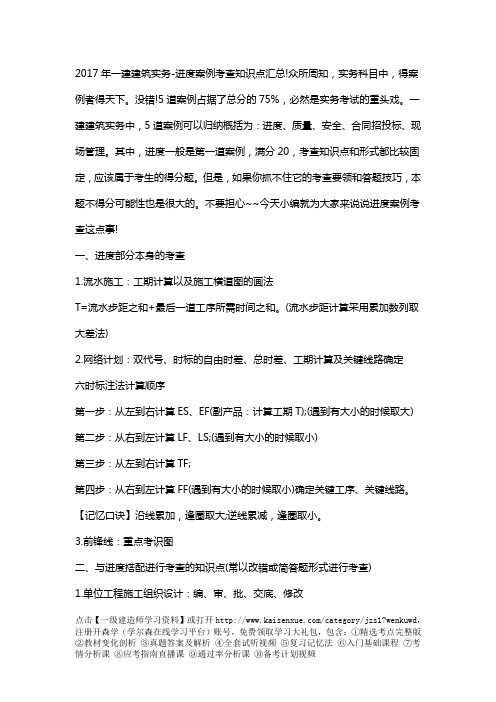 2017年一级建造师建筑实务进度案例考查知识点汇总
