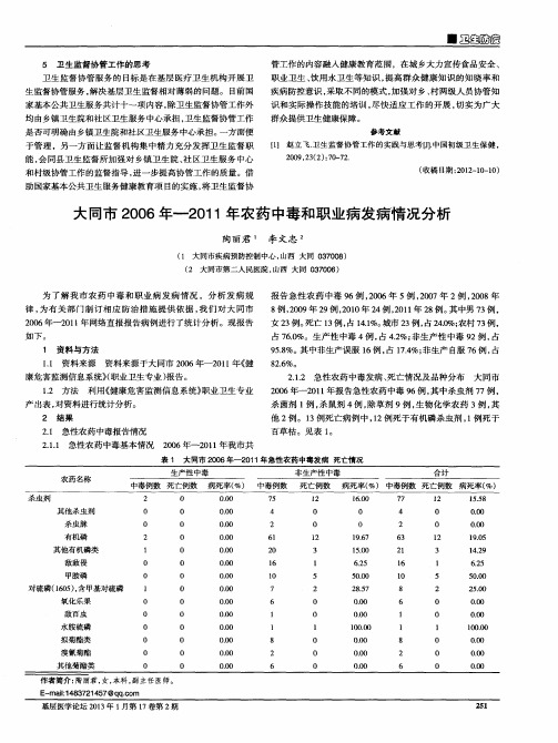 大同市2006年—2011年农药中毒和职业病发病情况分析