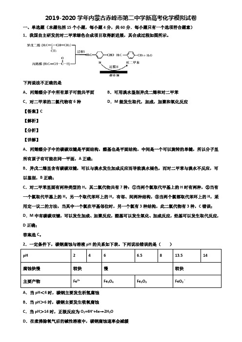 2019-2020学年内蒙古赤峰市第二中学新高考化学模拟试卷含解析