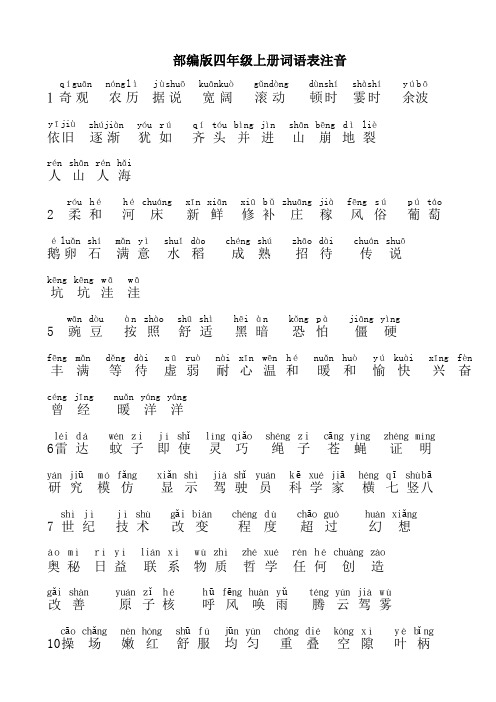 部编版语文四年级上册词语表注音