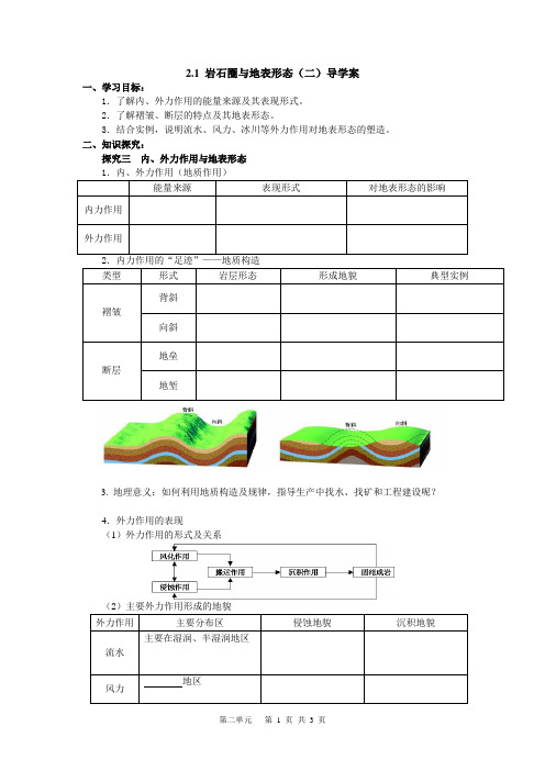 必修一导学案系列 2.1 岩石圈与地表形态(二)导学案