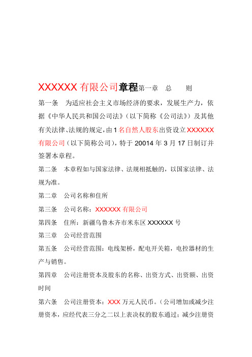 1人公司章程范本