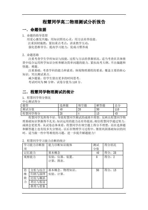 xx同学高二物理测试分析报告