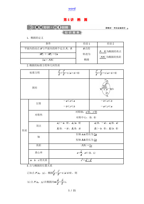 (浙江专用)新高考数学一轮复习 第九章 平面解析几何 5 第5讲 椭圆教学案-人教版高三全册数学教学