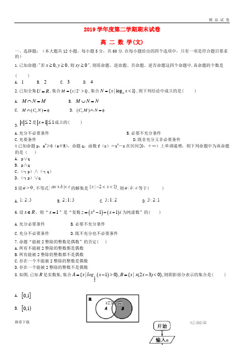 2019学年高二数学下学期期末考试试题 文新 人教