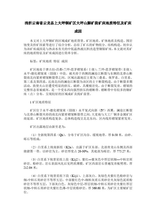 浅析云南省云龙县上大坪铜矿区大坪山脚矿段矿床地质特征及矿床成因