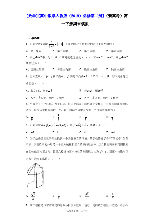 2020-2021学年高一下学期数学(人教A版(2019)必修第二册)(含解析)