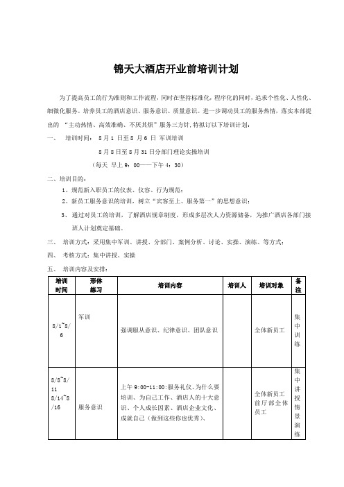 开业前培训计划