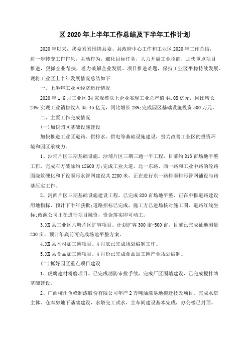 区2020年上半年工作总结及下半年工作计划