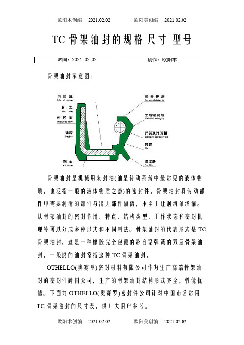TC骨架油封的规格-尺寸-型号之欧阳术创编