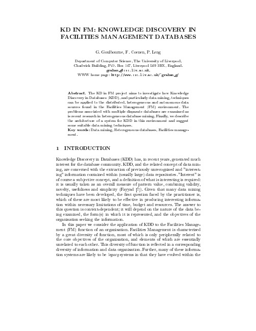 KD IN FM KNOWLEDGE DISCOVERY IN FACILITIES MANAGEMENT DATABASES