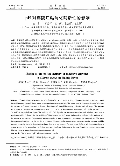 pH对嘉陵江鲇消化酶活性的影响