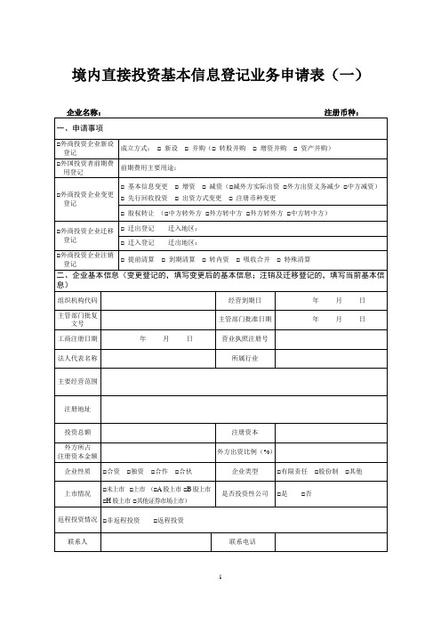 境内直接投资基本信息登记业务申请表(一)(最新)