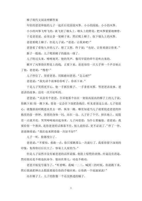 精选梯子现代文阅读理解答案