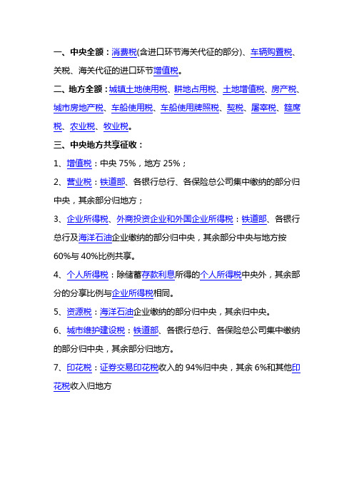 各税种分成比例