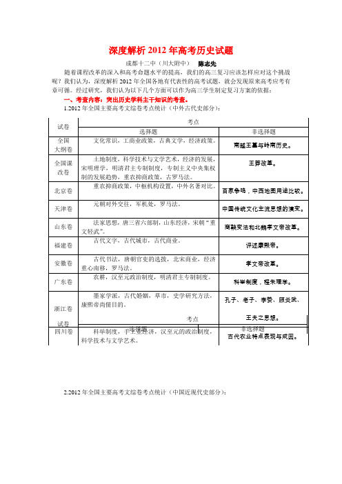 深度解析2012年高考历史试题