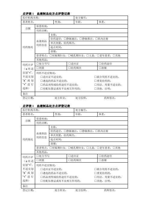 白蛋白处方点评表格