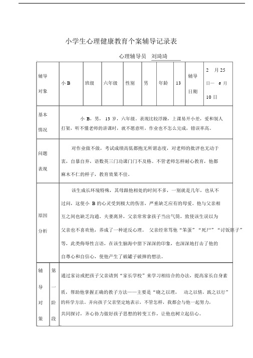 (完整word版)小学生心理健康教育个案辅导记录表.docx