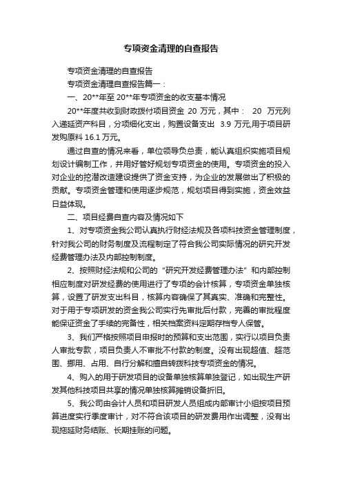 专项资金清理的自查报告