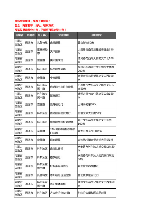 新版内蒙古自治区通辽市厨卫电器企业公司商家户名录单联系方式地址大全235家
