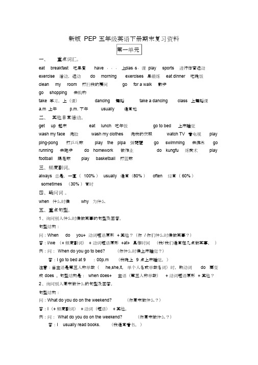 五年级下册英语期末复习资料(可打印修改)