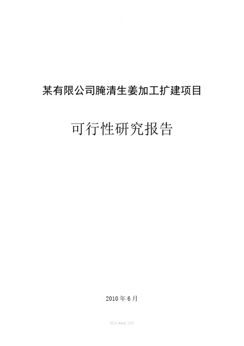 某有限公司腌清生姜加工扩建项目可行性研究报告