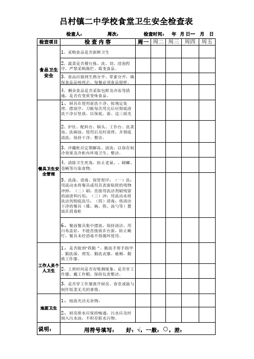 学校食堂卫生安全检查表