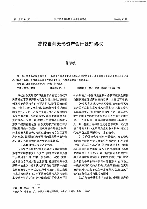 高校自创无形资产会计处理初探