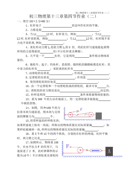 初三物理第十三章第四节杠杆作业(二)