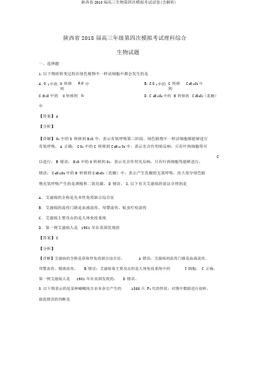 陕西省2018届高三生物第四次模拟考试试卷(含解析)