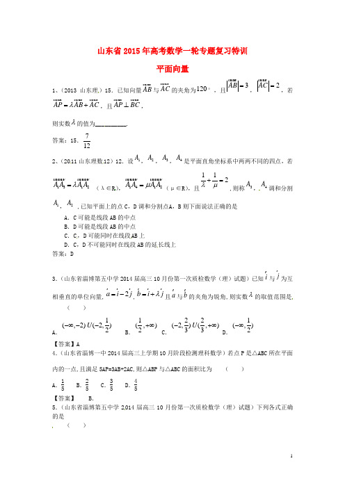 山东省2015年高考数学一轮复习专题特训 平面向量 理