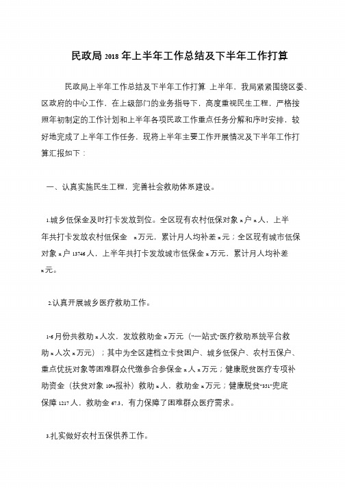 民政局2018年上半年工作总结及下半年工作打算