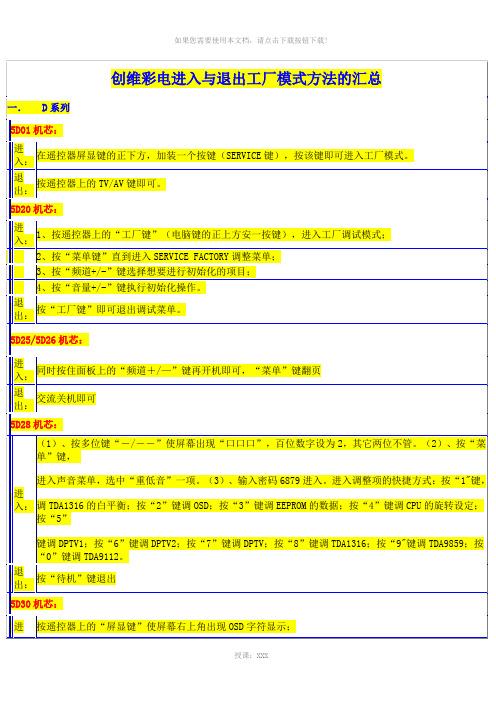 创维彩电进入与退出工厂模式方法的汇总