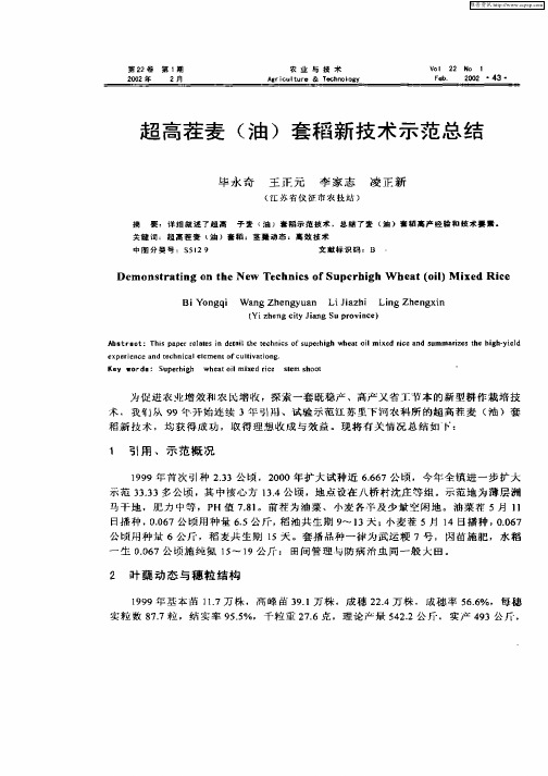超高茬麦(油)套稻新技术示范总结