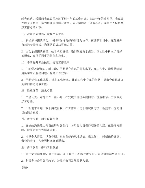 个人特色亮点工作总结