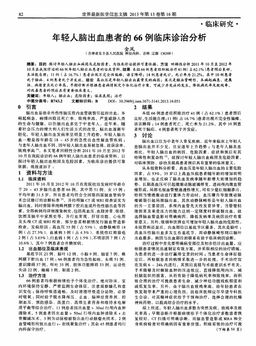 年轻人脑出血患者的66例临床诊治分析