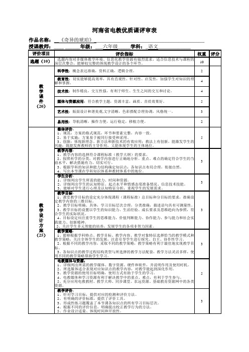 河南省电教优质课评审表