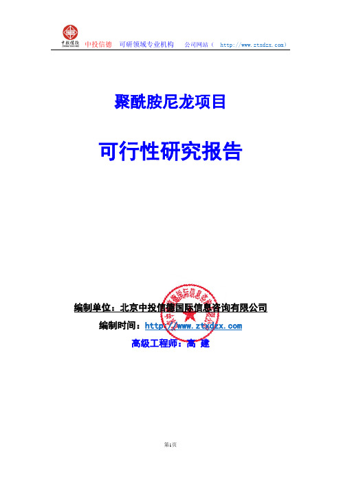 关于编制聚酰胺尼龙项目可行性研究报告编制说明
