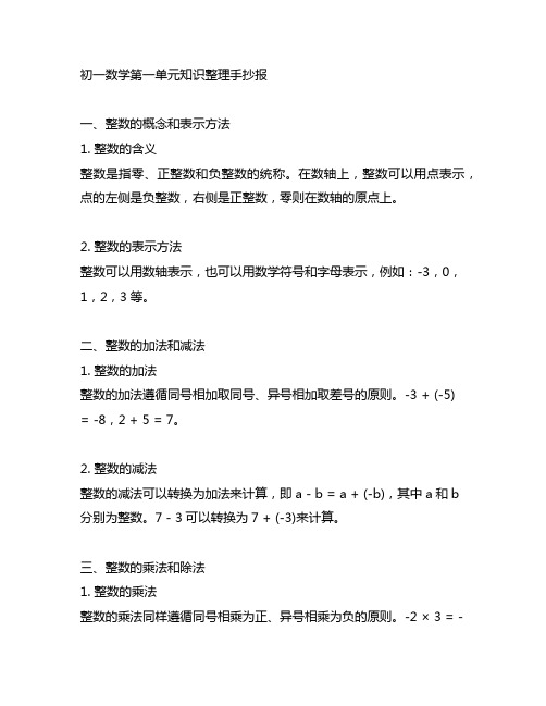 初一数学第一单元知识整理手抄报