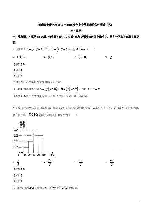 河南省十所名校2019届高三毕业班阶段性测试(七)数学(理)试题 含解析