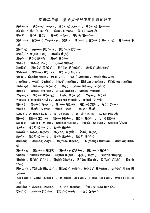 2019年部编版二年级上册语文书写字表及组词注音.doc