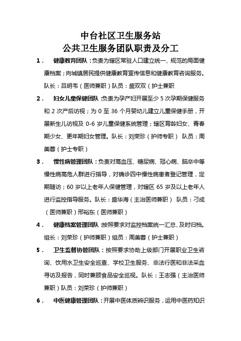 公共卫生服务团队职责及分工