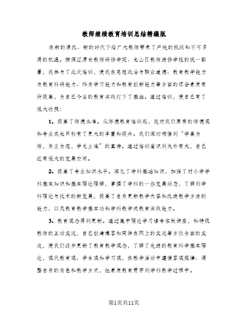 教师继续教育培训总结精编版(五篇)